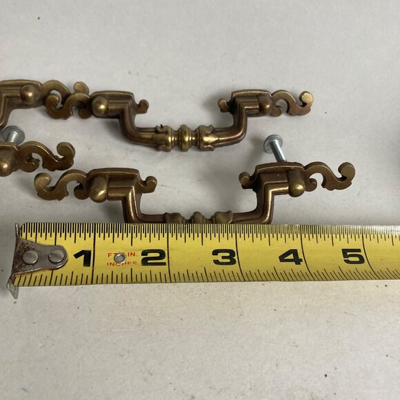 Lot 4 Vintage Drawer Pulls Retro MCM Brass? Handles - Picture 2 of 5